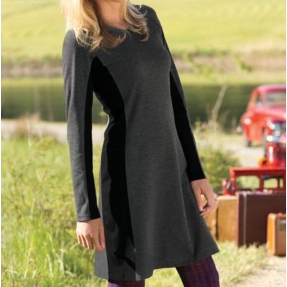 Sahalie Ponte Long Sleeve Dress Pocket Colorblock Gray Black Size Medium - Picture 10 of 10